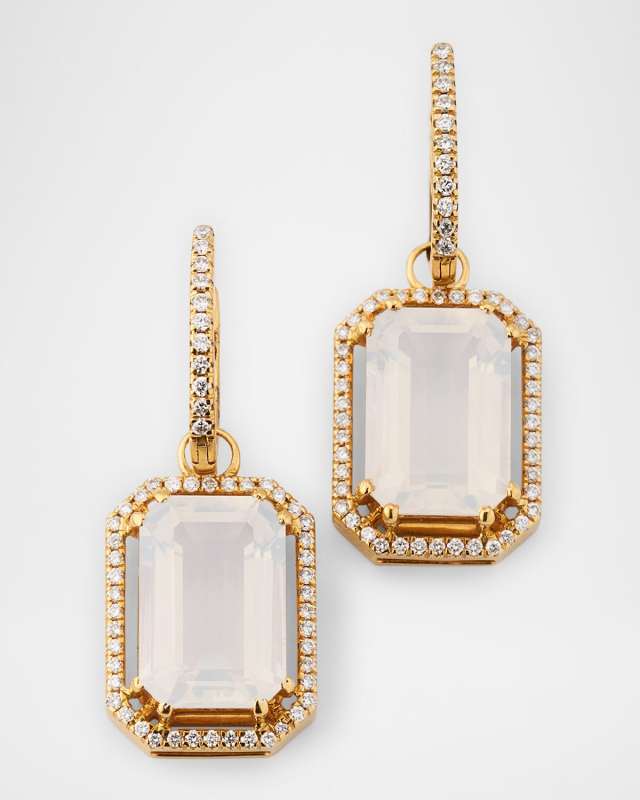 18K Yellow Gold Moon Quartz Drop Earrings with Diamonds